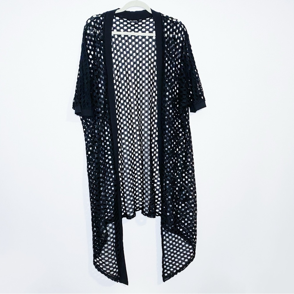 City Chic - Black Crochet Longline Cardigan